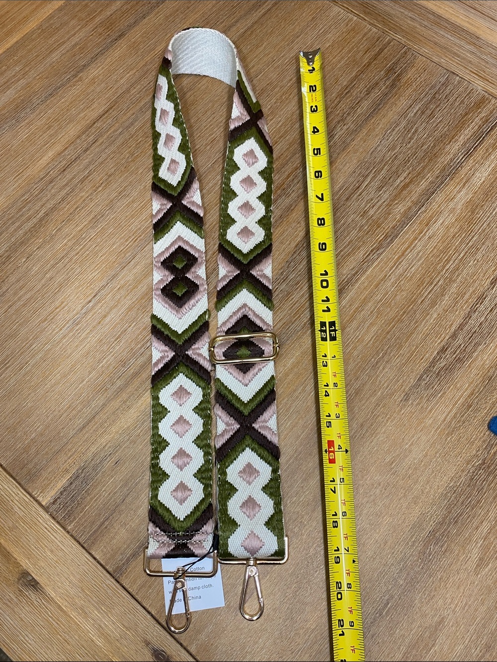 NWT Adjustable Olive Green Blush Brown Geometric Guitar Bag Strap - Unbranded
